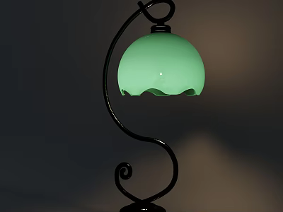 Green Glass Table Lamp With Curved Black Metal Stand And Wavy Edge Shade 3d model