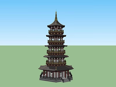 Chinese Traditional Pagoda Multi Story Wooden Architecture With Tiered Curved Eaves Design 3d model