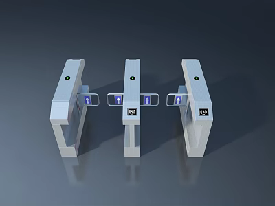 Three Modern Swing Gates With ID Card Recognition And Green Indicators 3d model