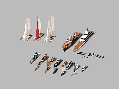 Variety Of Yachts Including Sailboats And Luxury Yachts 3d model
