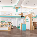 Modern Specialty Store Interior With Wooden Shelves Blue Accents And Product Displays
