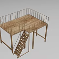 Industrial Equipment Featuring Heavy Duty Wooden Platform With Metal Railings And Staircase