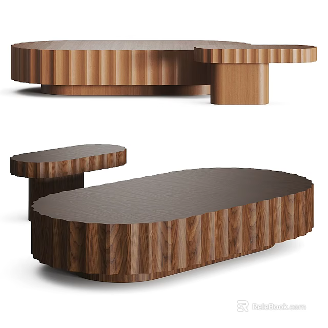 Modern Oval Coffee Table Crafted From Walnut Wood With Sturdy Structure And Smooth Surface 3d model 