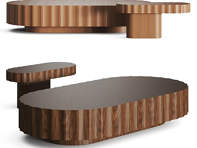 Modern Oval Coffee Table Crafted From Walnut Wood With Sturdy Structure And Smooth Surface 3d model