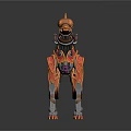 Fantasy Mechanical Dog Creature With Red Gold Armor And Robotic Features 3d model