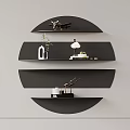 Modern Wall Cabinets With Curved Shelves And Decorative Vase Lamp Ornaments On White Wall