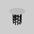 Round White Modern Dining Table With Black Geometric Hollow Carved Legs