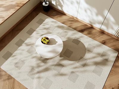 Square Rug With Geometric Square Pattern In Neutral Beige For Wooden Floor Living Space 3d model
