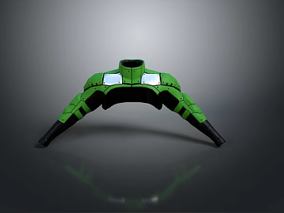 Green Mechanical Component With Geometric Structure Shiny Surface And Black Supports 3d model
