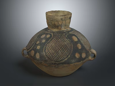 Ancient Style Earthenware Vase With Two Side Handles And Geometric Dot Patterns 3d model
