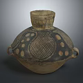Ancient Style Earthenware Vase With Two Side Handles And Geometric Dot Patterns 3d model