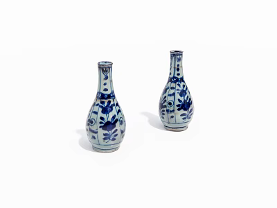 Pair of Blue and White Vases with Intricate Floral Patterns and Classic Design 3d model