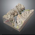 Detailed 3D Terrain Model With Mountain Ranges River And Bridge