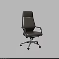 Modern High Back Leather Office Chair With Metal Armrests And Five Wheel Base