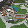 Modern Bridge Special-shaped Covered Bridge Viewing Deck 3d model