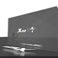 Xtep Brand Large Display Wall With Grid Texture And Glowing Edges Near People