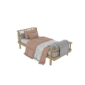 Single Bed With Wooden Frame Light Colored Pillows Quilt And Blanket 3d model