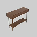 Modern Wooden Dining Table With Two Drawers And Lower Shelf Design