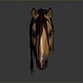 3D Designed Horse Head Model With Orange Brown Color And Dark Mane On Reflective Background