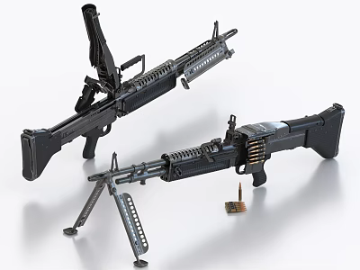 Military Machine Guns As Tactical Weapons With Ammunition Belts And Bipods 3d model