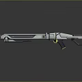 Futuristic Sci Fi Weapon With Streamlined White Blue Mechanical Design And Shiny Finish