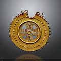 Golden Circular Clothing Accessory With Intricate Symmetrical Patterns And Spiked Edges