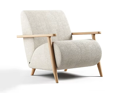 Modern Light Gray Fabric Single Seater Sofa With Wooden Armrests And Legs 3d model