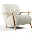 Modern Light Gray Fabric Single Seater Sofa With Wooden Armrests And Legs