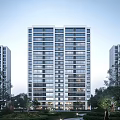 Modern High Rise Residential Building Exterior With Glass Windows And Surrounding Trees