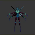 Ethereal Game Fantasy Character With Multiple Arms Glowing Blue Purple Antennae