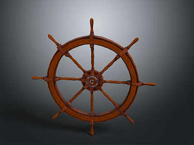 Vintage Wooden Ship Wheel With Classic Spokes And Central Hub Design 3d model