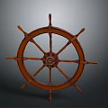 Vintage Wooden Ship Wheel With Classic Spokes And Central Hub Design