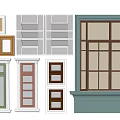 Diverse Window And Door Designs Featuring Various Frame Colors And Grid Patterns 3d model