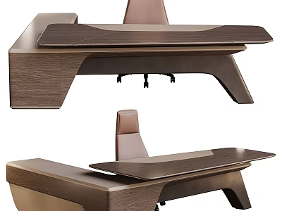 Contemporary Modern Office Desk With Leather Chair And Wooden Tabletop Design 3d model