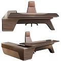 Contemporary Modern Office Desk With Leather Chair And Wooden Tabletop Design