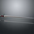 Silver Blade Sword With Red Hilt Metal Guard On Black Reflective Surface Gray Gradient Background 3d model