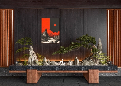 New Chinese Landscape Indoor Plant Landscaping 3d model