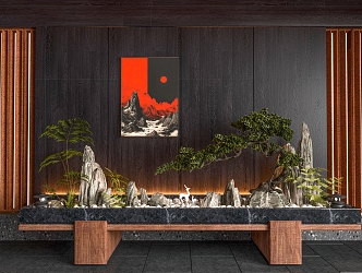 New Chinese Landscape Indoor Plant Landscaping 3d model