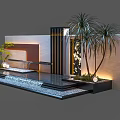 Modern Landscape Feature Wall With Palm Trees Water Feature And LED Lighting 3d model