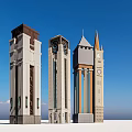 European Architecture Historic Towers with Clock Spires Columns and Decorative Stone Details