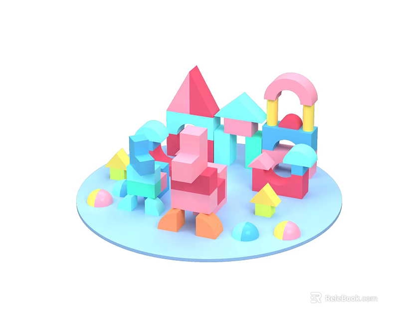Colorful Building Blocks with Assorted Shapes for Kids Play Structures and Educational Toys 3d model 