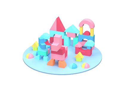 Colorful Building Blocks with Assorted Shapes for Kids Play Structures and Educational Toys 3d model