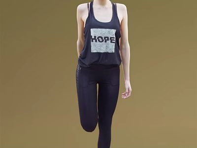 Woman In Sleeveless Top With HOPE Print And Black Leggings On Brown Background 3d model