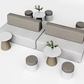 Modern Public Chair Interior With Modular Seating Round Tables And Small Plants