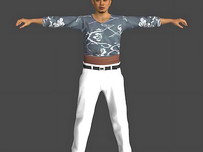 A Man Standing With Arms Outstretched Wearing Blue Top White Patterns And White Pants 3d model