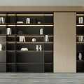 Modern Black Wooden Bookshelf With Open Layered Storage Shelves For Books And Decorative Sculptures