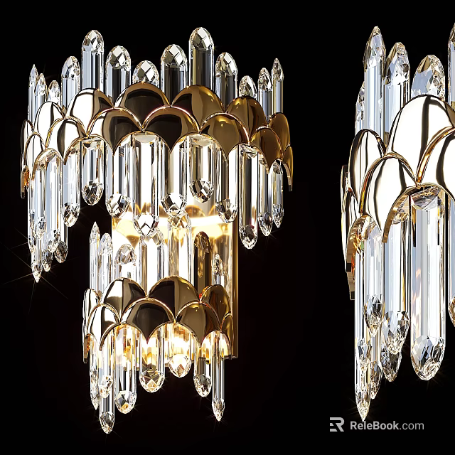 Crystal Chandelier With Gold Frame Modern Luxury Multi Layer Pendant Decor Design 3d model 