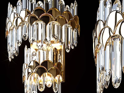 Crystal Chandelier With Gold Frame Modern Luxury Multi Layer Pendant Decor Design 3d model