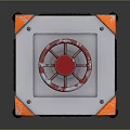 Industrial Cube Equipment With Silver Body Orange Corners Red Wheel And Circular Components