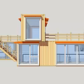 Yellow Two Story Container Building Design With Large Windows And Staircase Railings